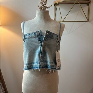 NWT Zara Denim Crop Top with Frayed Hem